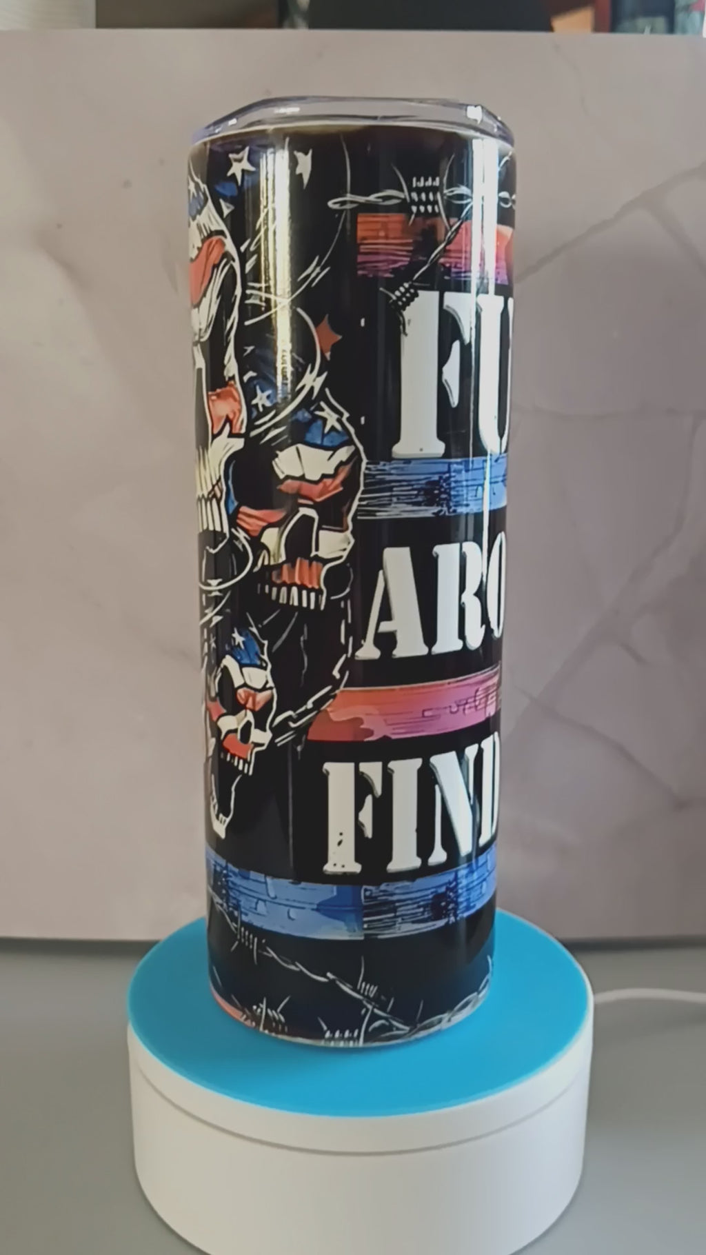 FAFO " Fuck Around and Find Out' tumbler - 20 oz- Patriotic skull, American flag stainless steel insulated cup with lid and straw