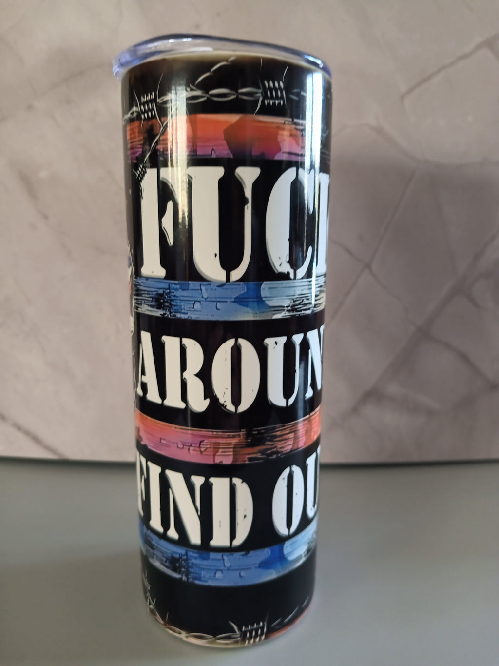 FAFO " Fuck Around and Find Out' tumbler - 20 oz- Patriotic skull, American flag stainless steel insulated cup with lid and straw
