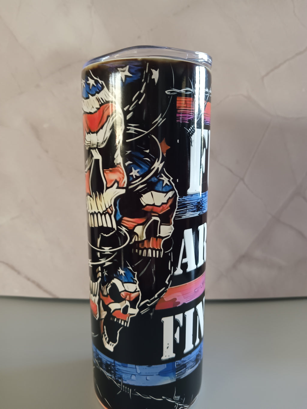 FAFO " Fuck Around and Find Out' tumbler - 20 oz- Patriotic skull, American flag stainless steel insulated cup with lid and straw