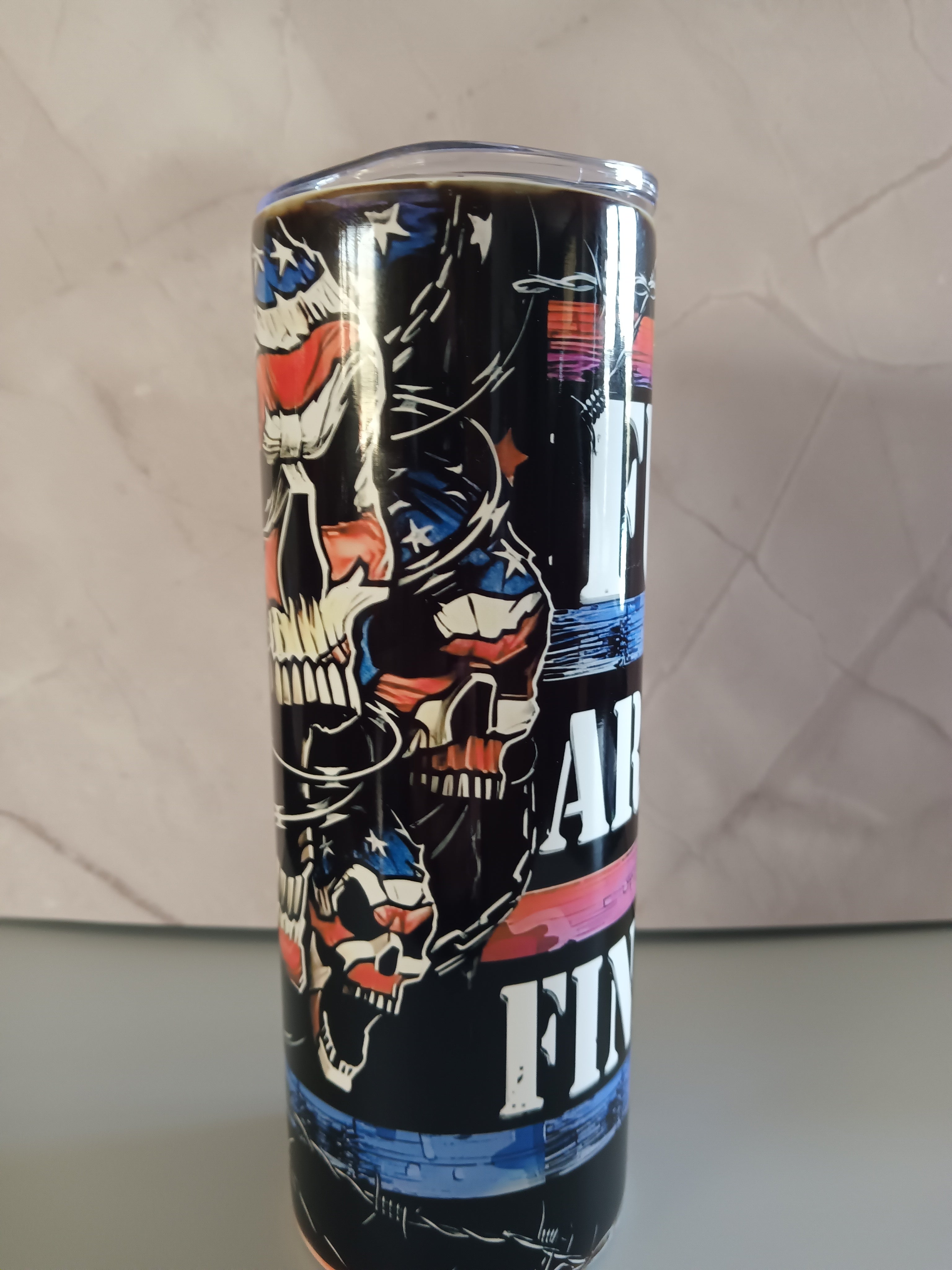 FAFO " Fuck Around and Find Out' tumbler - 20 oz- Patriotic skull, American flag stainless steel insulated cup with lid and straw
