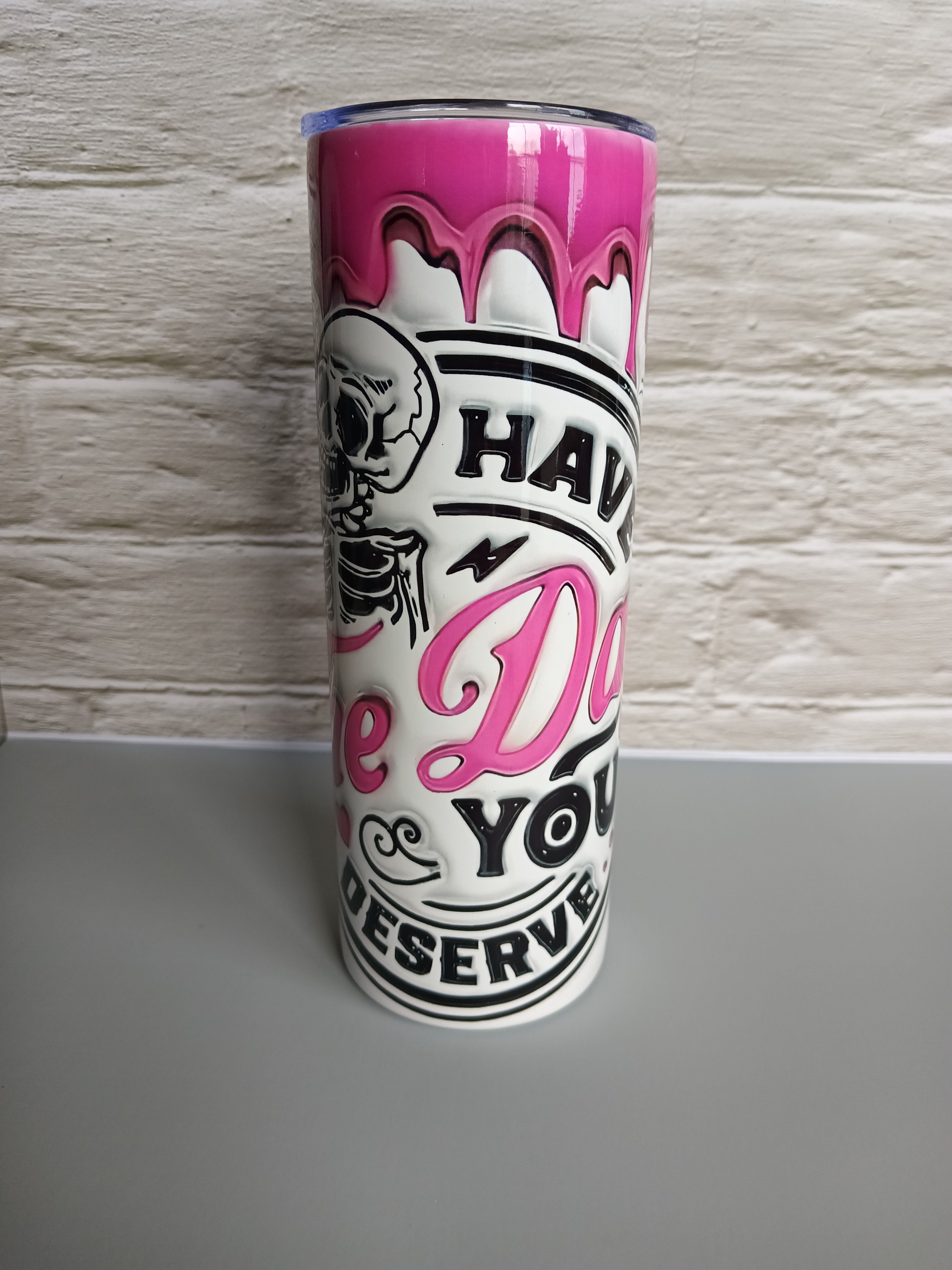 Have the day you deserve 20 oz stainless steel tumbler - funny inspirational travel mug with lid and straw