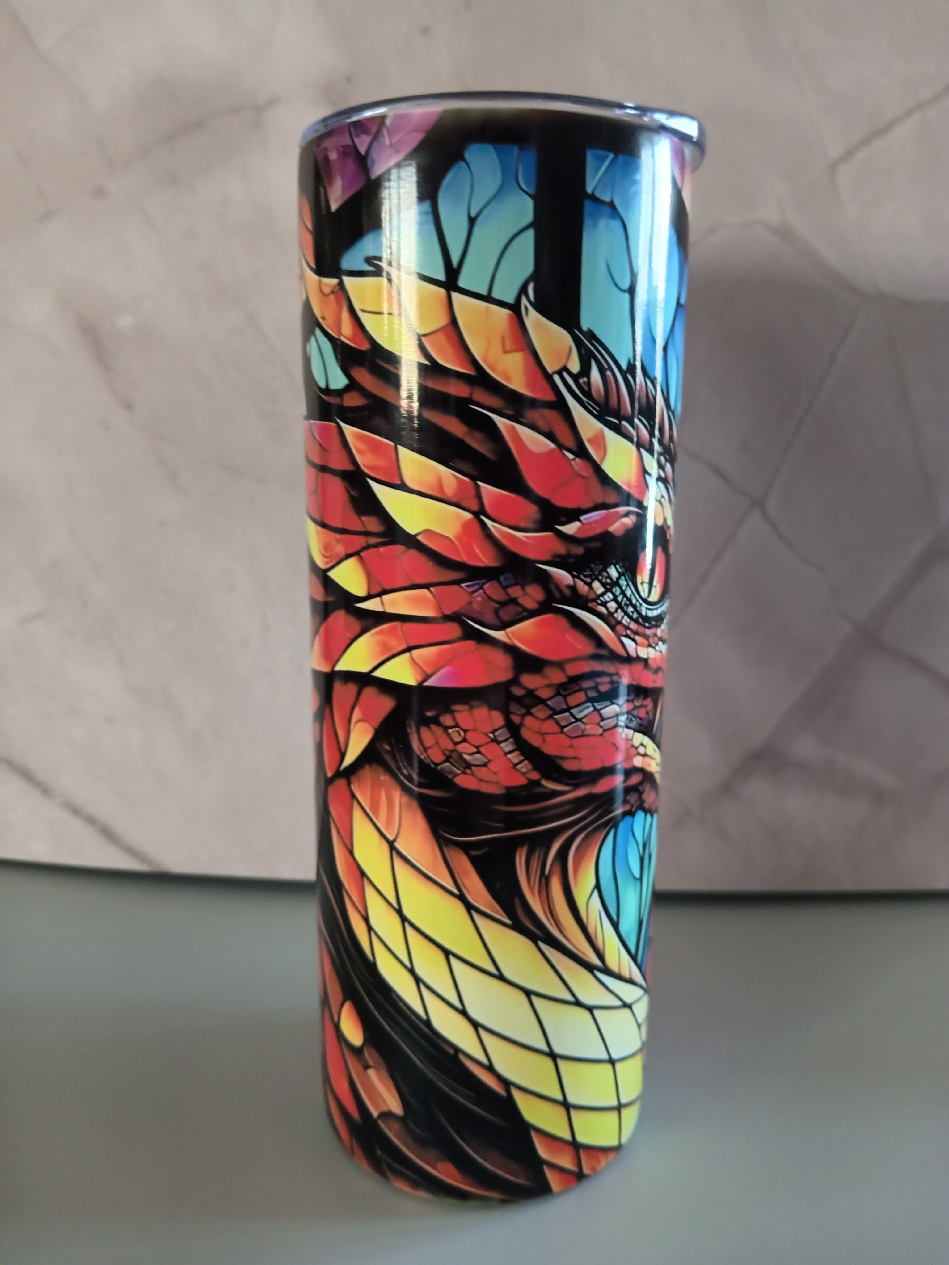 Dragon sublimation 20oz stainless steel tumbler -travel mug with lid and straw